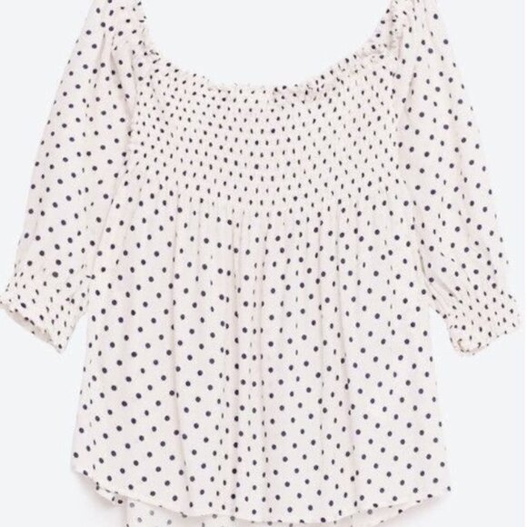 Zara White and Black polka dot strapless off the shoulder top, NTW, sz L - Picture 3 of 7